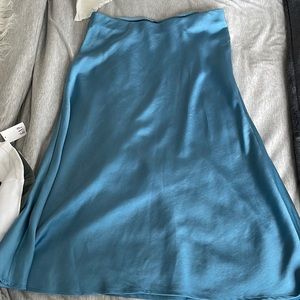Blue silk midi skirt